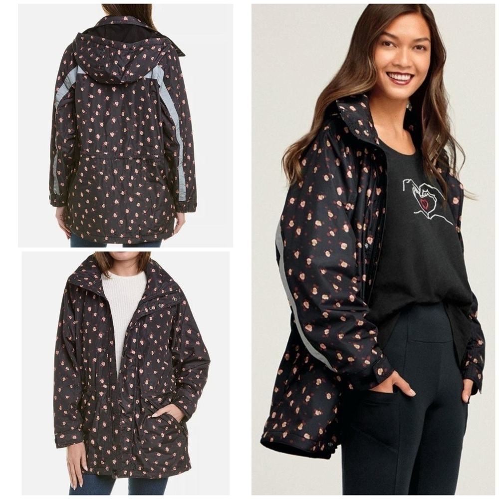 EUC Cabi Rainy Day Reflective Floral‎ Hoodie Full Zip Rain Jacket Oversized XS​​